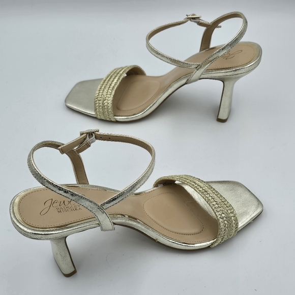 NWOT Jewel Badgley Mischka Heddia Woven Vamp Heeled Sandals, Gold, Women's 10 - Picture 7 of 16